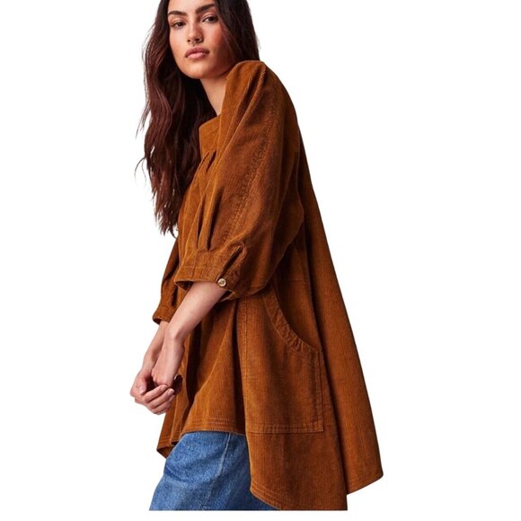 Free People Small Memories Of You Corduroy Tunic Top Asymmetrical Oversized - Picture 10 of 16